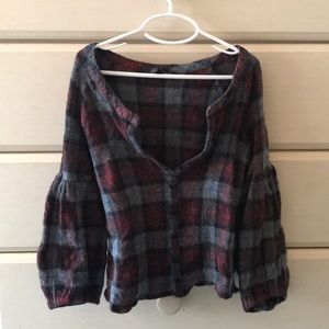 Long sleeve cropped sweater flannel print Zara